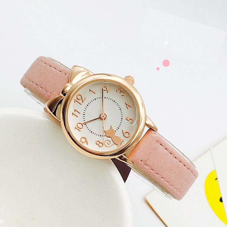 Children's Watch Girls' Waterproof Primary School Junior High School Girls' Korean Style Simple Cute Cute Cat Girls' Electronic Quartz Watch