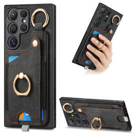 亚马逊适用三星S24Ultra复古二合一卡包手机壳插卡支架指环扣皮套