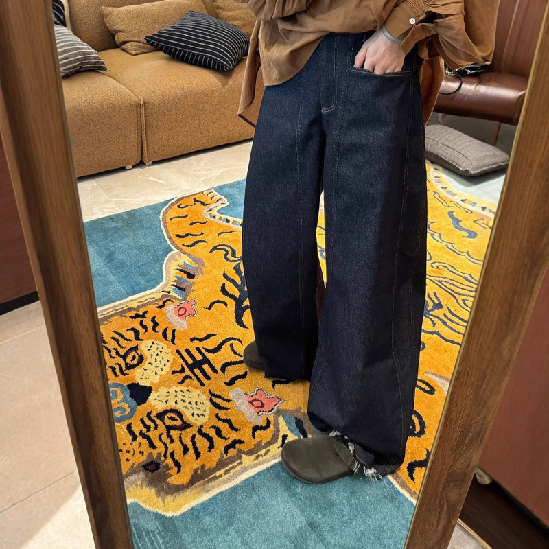 MX Serge Twill Plain Contrast Vintage Front Pocket Wide Original Cattle Straight Ripped Jeans