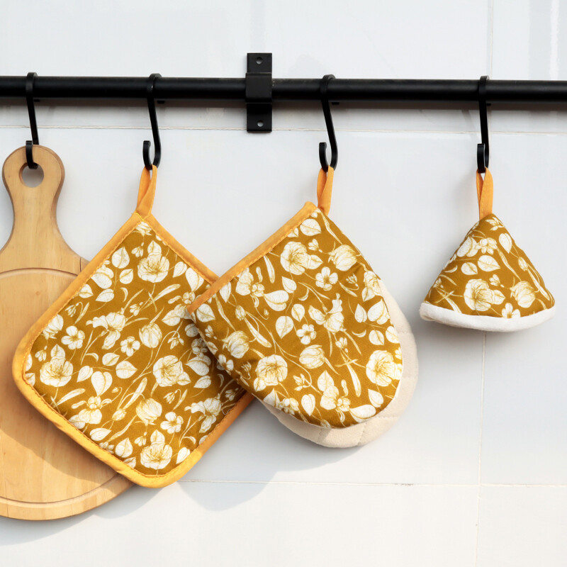 삼각형 냄비 모자 방열 단열 세트 식탁 단열 패드 오븐 전자 레인지 장갑 3 피스 세트