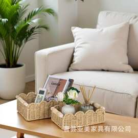 跨境编织收纳篮客厅氛围装饰水果零食收纳筐香薰纸巾储物篮编织筐