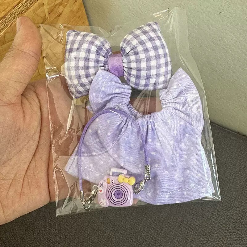 Only Clothing] 17cm First and Second Generation Labubu Doll Clothes Accessories Labubu Skirt Bag Set New Bowknot Style
