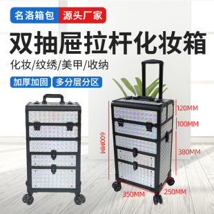 Double Drawer Pull Rod Makeup Case Thickeneded and Reinforced Multi-Layer Partition Planning Storage Detachable Universal Wheel with Brake Customization