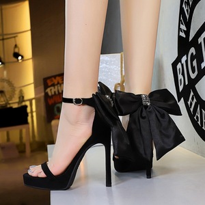 7253-H102M European and American style sexy straight strap with exposed toes, super high heels, waterproof large bow, th