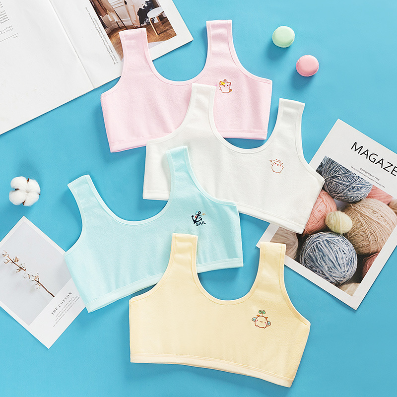 Pure Cotton Double-Layer Developmental Girls' Vests Four-Color Cartoon Girls' Tube Tops for Older Children, Primary School Students and Junior High School Students' Intimates