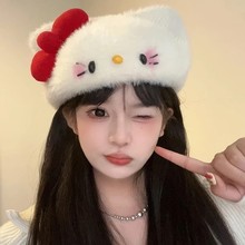 针织毛绒kt贝雷帽甜美可爱冬季加厚保暖防风百搭画家帽软妹高颜值