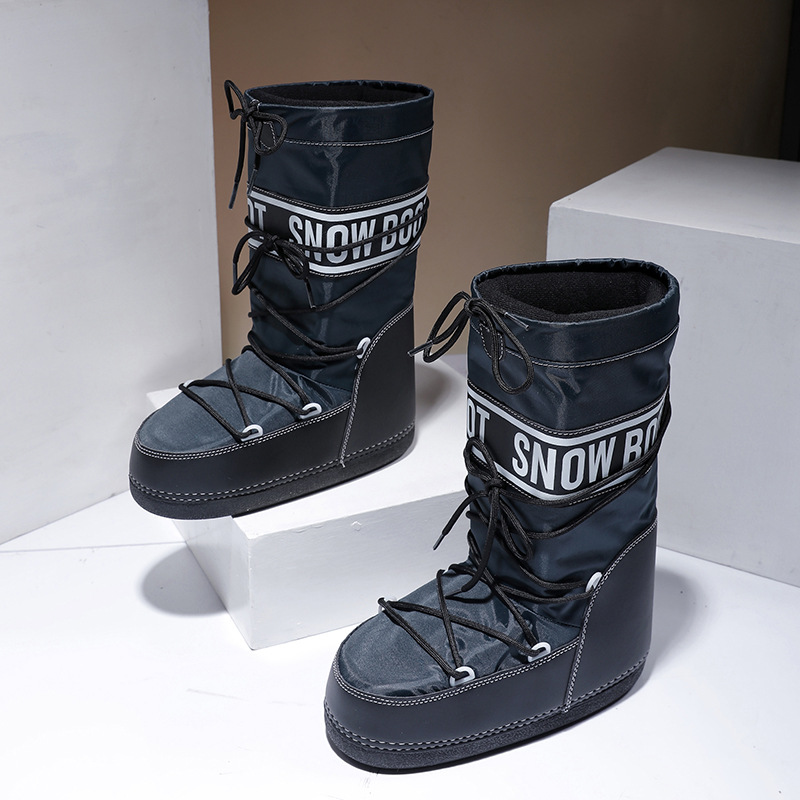 Botas espaciales transfronterizas de copos de nieve de nueve colores Botas de pan de abanico de moda Tubo alto, cálido, ligero y protector contra el frío, nuevos productos de la luna