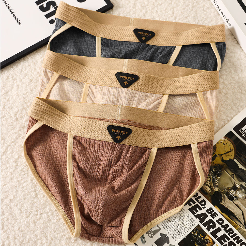 Trendy Melard Color Men's Underwear Cotton Briefs Soft and Comfortable Jacquard High-Cut Mid-Low Waist Men's Underwear
