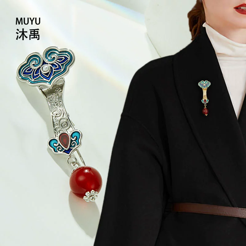 Onyx retro brooch, elegant cheongsam, accessory lapel pin, sophisticated pin, internet celebrity