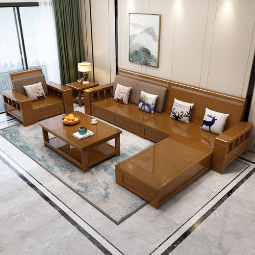New Chinese-style solid wood sofa living room solid wood furniture set modern minimalist winter and summer two-in-one small apartment wooden sofa