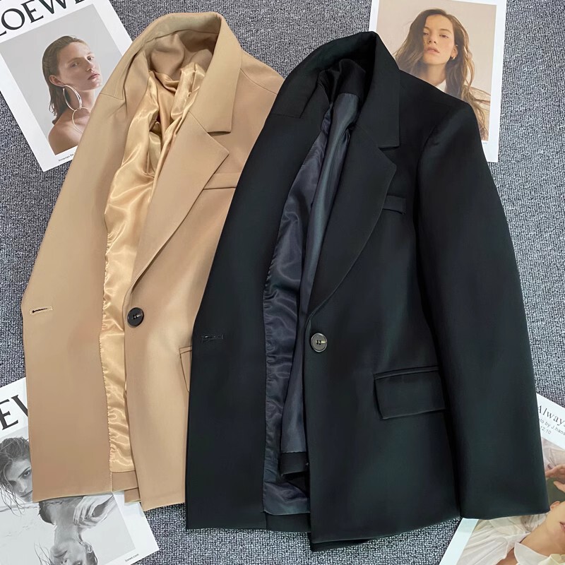 2026 Spring and Autumn New Style One-Button Straight-Leg Blazer for Women, Khaki Color, Slimming and Versatile Top for Petite Figures, Trendy