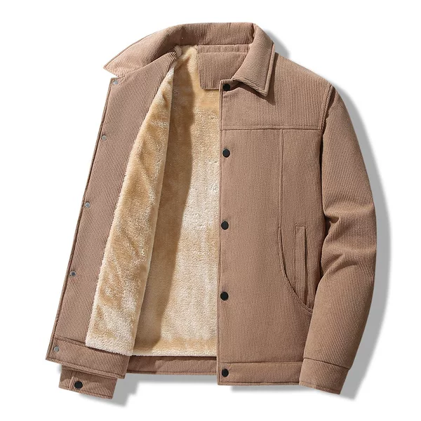 Men's corduroy jacket with a lamb wool collar, a warm and thick padded cotton coat, suitable for autumn and winter, with temperature-regulating properties
