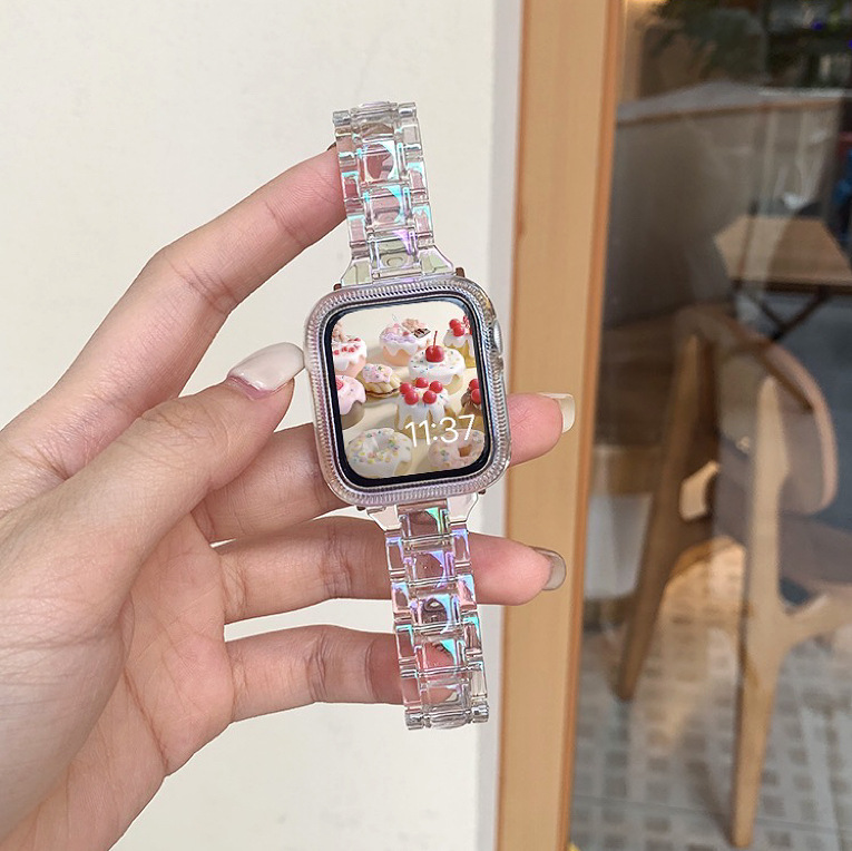 Suitable for apple watch 9 generation s10 strap iwatch768/se strap laser glacier transparent protective case new