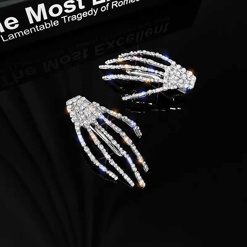 欧美复古万圣节骷髅手金属发夹少女碎发发卡韩系水钻闪闪边夹