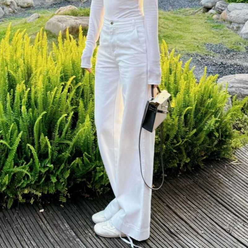设计感白色薄款长袖上衣女2025新款夏季小个子阔腿裤打底衫两件套|undefined
