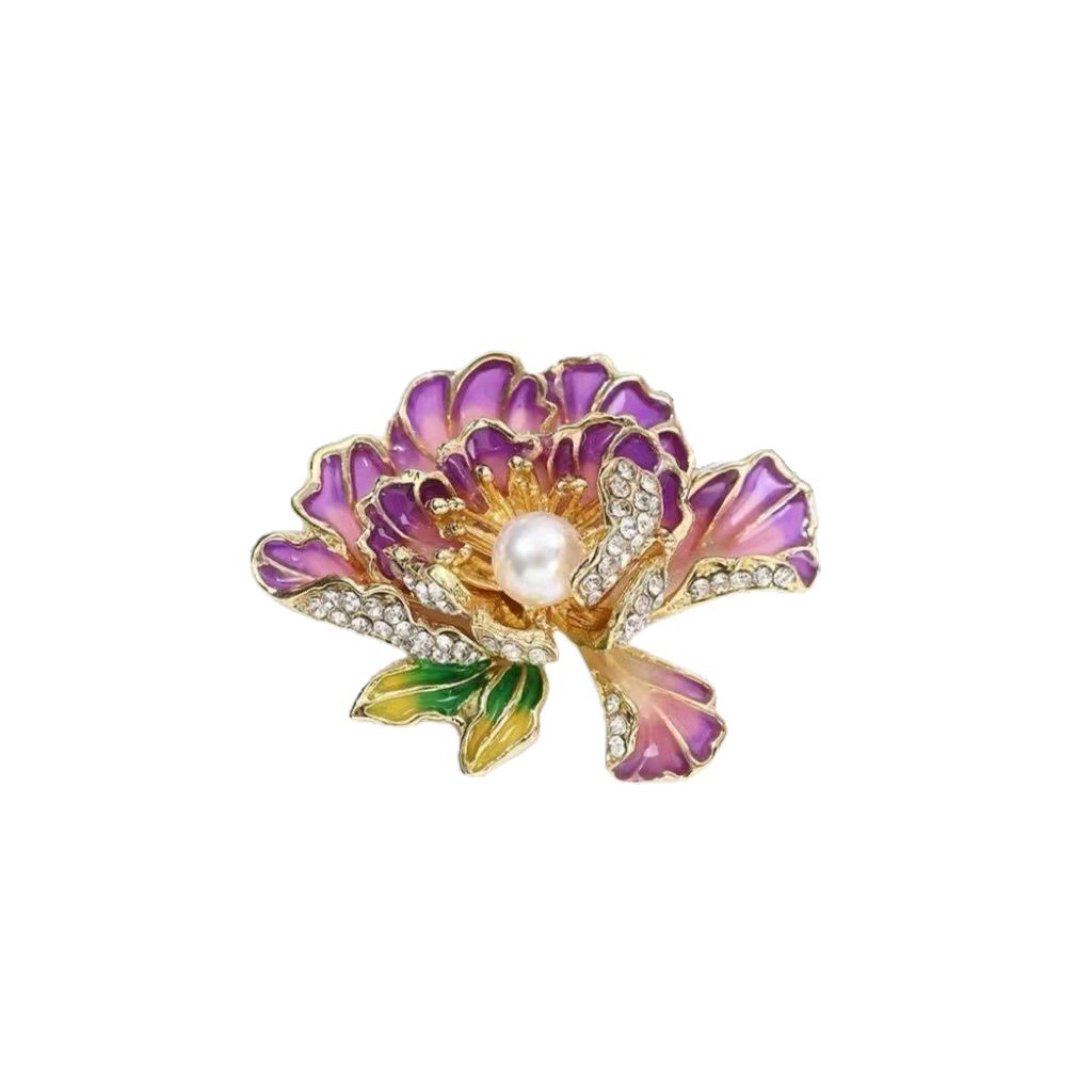 Chinese Style Inlaid Diamond Peony Rhinestone High-end Cheongsam Accessory Brooch Pin Anti-exposure Buckle_voghion.com