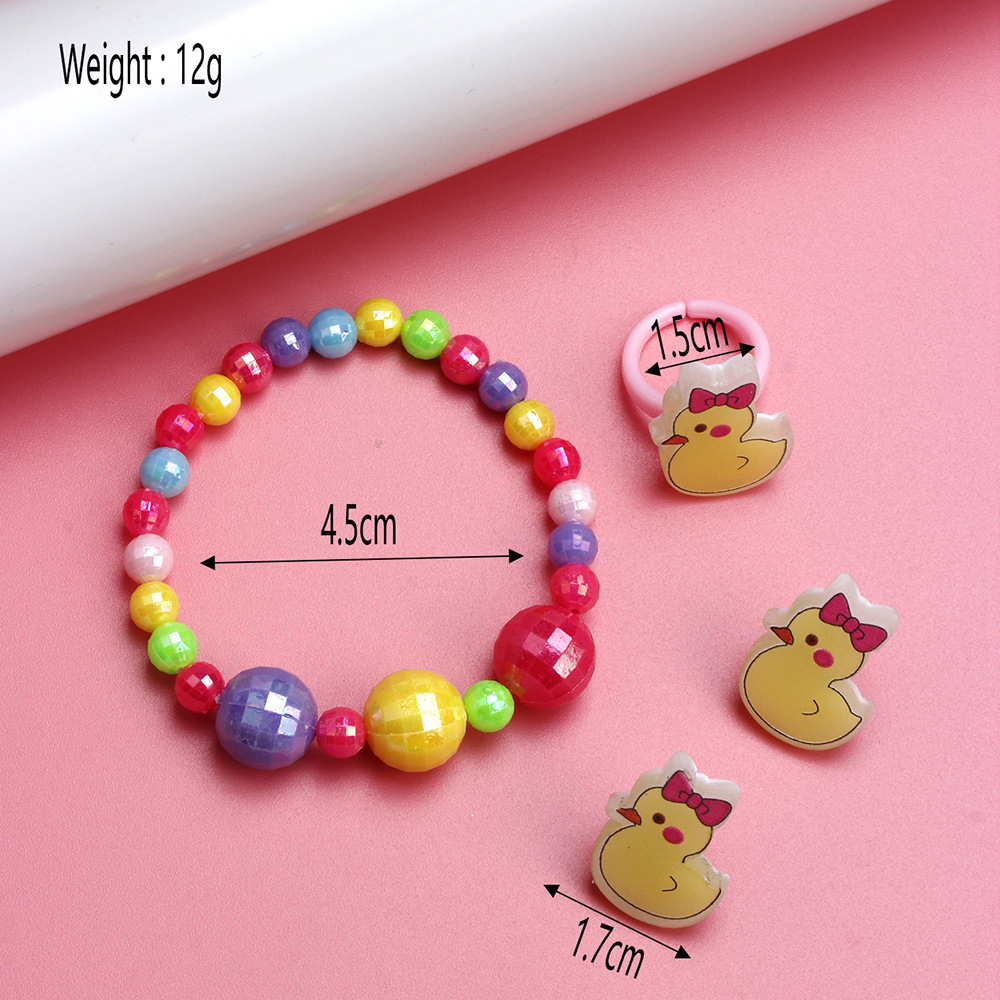 Cute Duck Resin Beaded No Inlaid Rings Bracelets Earrings 3 Piece Set display picture 5