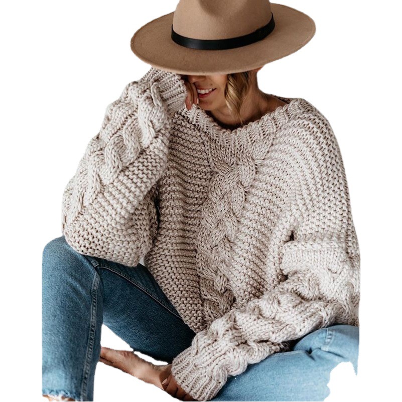 Suministro de comercio exterior deseo europeo y americano Otoño e Invierno popular color sólido suéter con cuello en V giro suéter suelto suéter casual para las mujeres