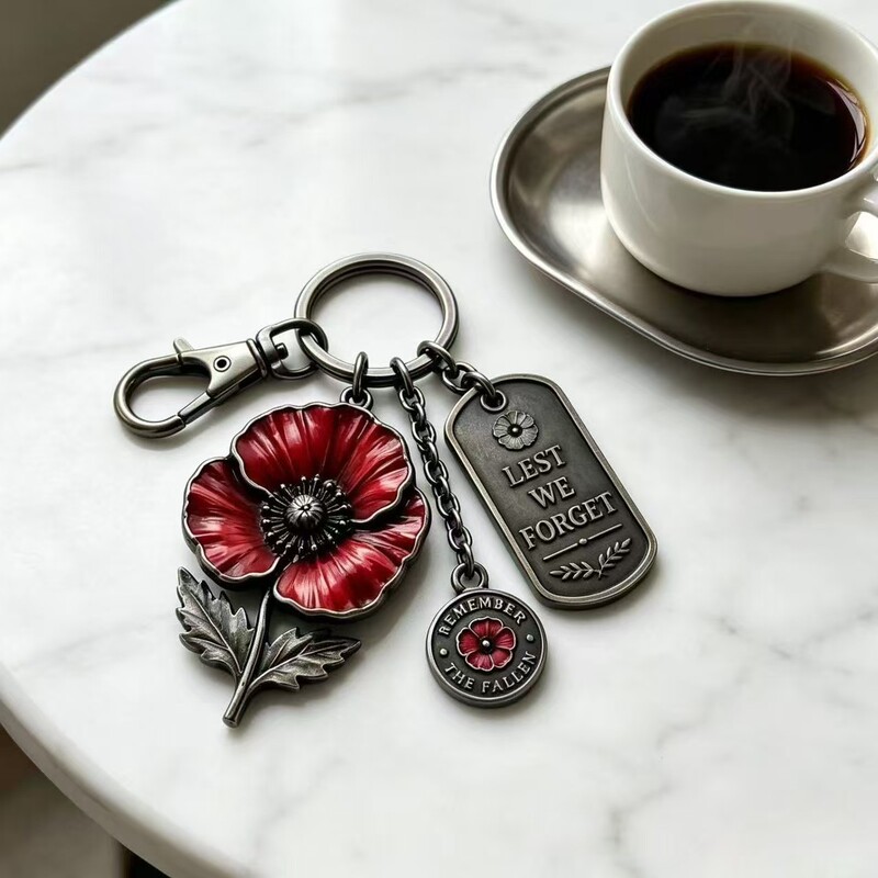Cross-Border New Model Lest We Forget Poppy Flower Keychain Pendant