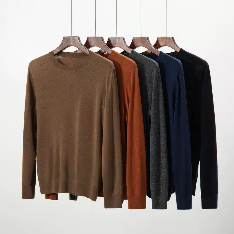 新款男士48支精纺100纯羊毛半高翻领针织衫长袖套头打底衫毛衣