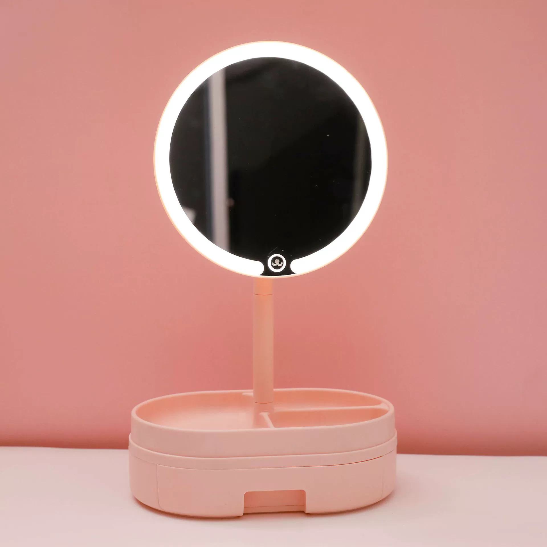 LED table mirror folding fill light, charging makeup mirror, 3-color modes, drawer storage