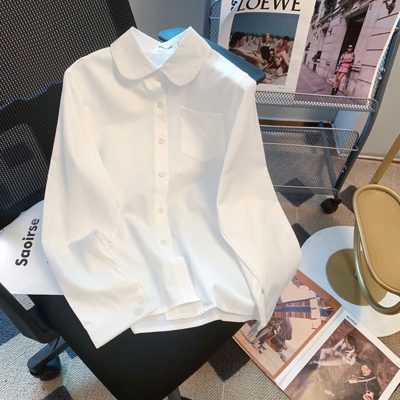 白色jk制服长袖衬衫女 学院风小个子春秋新款内搭外穿衬衣女上衣|undefined