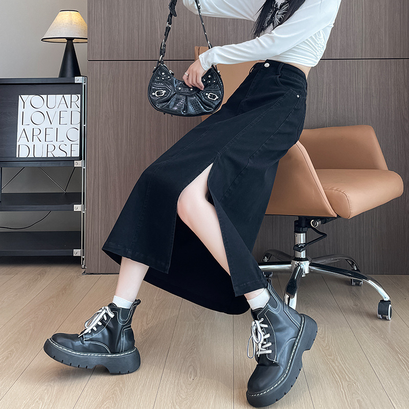 Tencel Wash Cotton Denim Skirt 2024 Autumn Fashion Casual Side Split Skirt Long Skirt A1513 Tencel Wash Cotton Denim Skirt 2024 Autumn Fashion Casual Side Split Skirt Long Skirt A1513