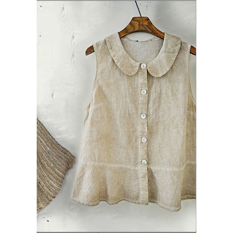 2025 Amazon Women Round Neck Sleeveless Cotton Linen Shirt Vest