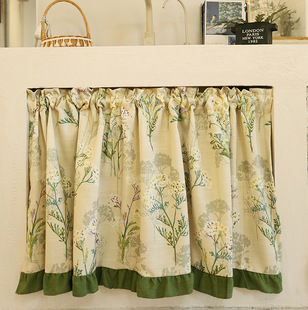 American Curtain Half Curtain Country Lotus Leaf Flower Shading Hook Punch-free Door Curtain