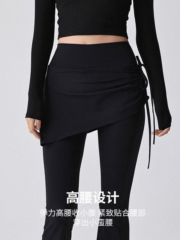 假两件微喇瑜伽裤带屁帘女高腰紧身提臀修身长裤速干防走光健身裤|undefined
