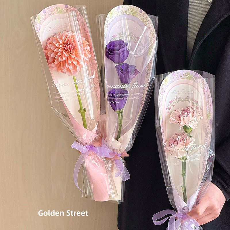 三八妇女节女神节单枝花朵鲜花袋花束玫瑰花康乃馨包装纸套袋批发