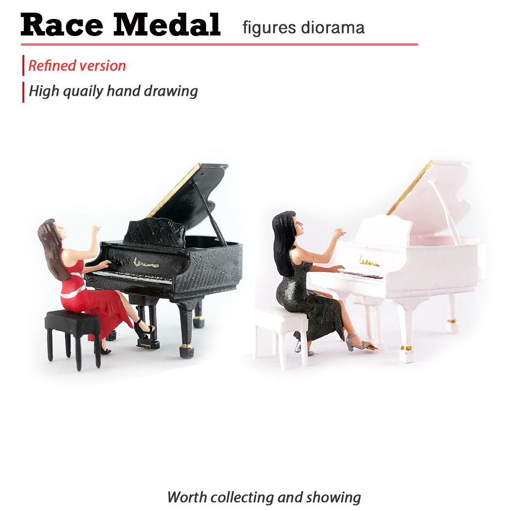 RM:64直播音乐会女艺术家钢琴师 模型家具迷你场景装饰摆件组合装