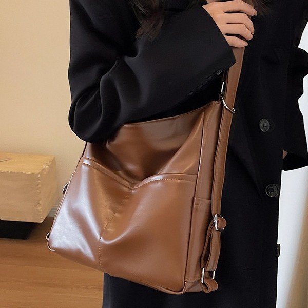 PU Leather Waterproof Backpack & Crossbody Bag for Women, 2-in-1 Commuter Tote Bag, 2023 New Autumn/Winter Shoulder Bag - Thumbnail 2