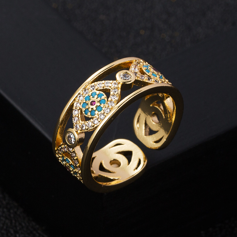 Fashion Copper Gold-plated Micro-set Zircon Devil's Eye Opening Adjustable Ring display picture 3