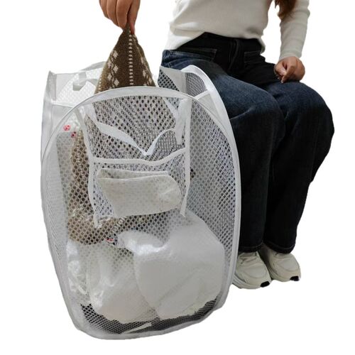 Wholesale foldable laundry basket with handle and mesh dirty clothes basket for home clothing storage, hanging laundry basket