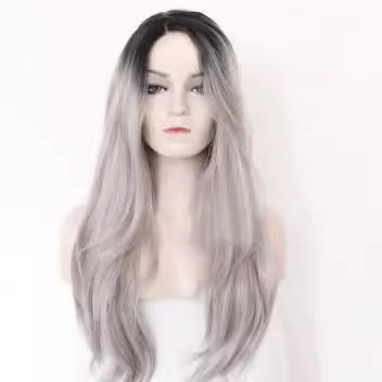 Foreign trade chemical fiber mixed gray bleached black long curly hair European and American new long hair wig European and American wig