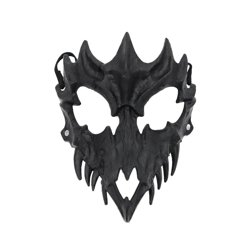 fiesta máscara de esqueleto dientes largos demonio esqueleto mitad cara máscara de lobo detrás máscara gigante disfraz de Halloween