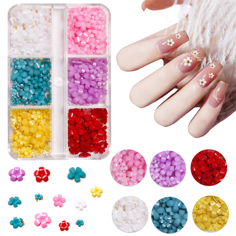 Japón mezcla de estilo 3D estereoscópico flor pequeña joyería de uñas nueva resina roja de cinco pétalos accesorios de uñas