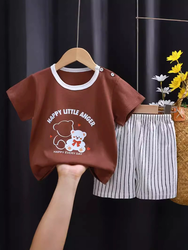 Детская футболка с коротким рукавом, комплект из хлопка, летняя одежда, комбинезон, корейский стиль, детская одежда