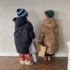 Children's Down Jacket 2024 Winter Korean Style Long Jacket for Boys and Girls Children's Scarf Hooded Zipper Bear Ears Down Jacket