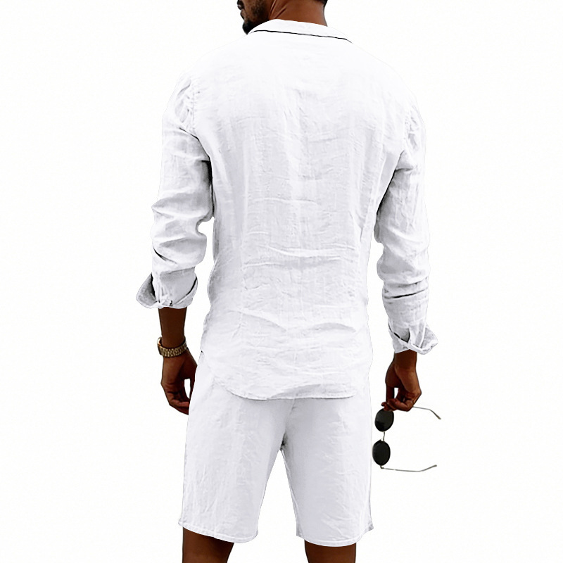 Herren Leinenhemd Und Shorts Set Sommer Freizeit Strand Outfit_voghion.com