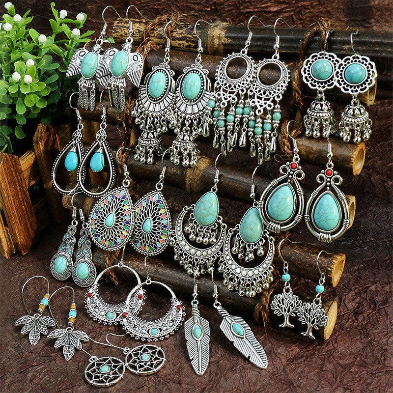 Juego de pendientes de estilo bohemio, muy vendido en el extranjero, pendientes de estilo antiguo populares en Europa y América, fabricante de joyería de Amazon al por mayor