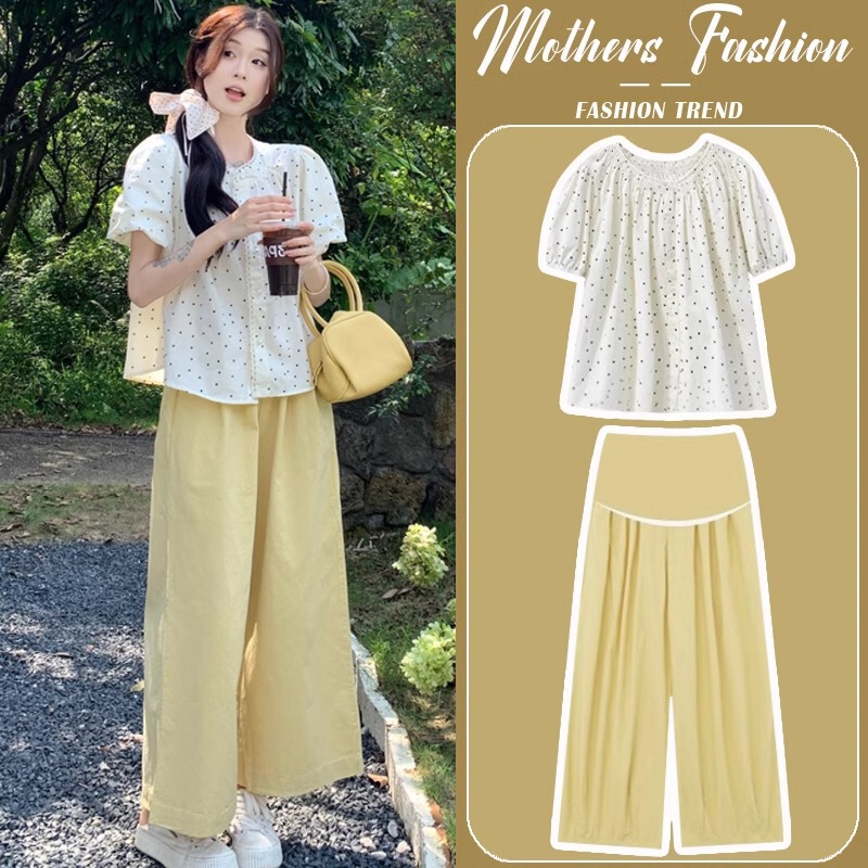 Maternity Summer Clothes 2025 New Set Fashionable and Stylish Short-Sleeved Tops and Pants High-End Summer Two-Piece Set Maternity Summer Clothes 2025 New Set Fashionable and Stylish Short-Sleeved Tops and Pants High-End Summer Two-Piece Set