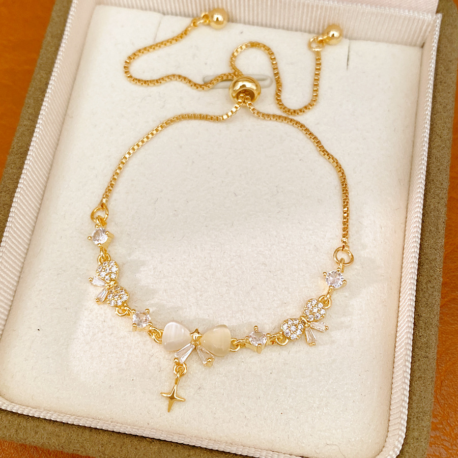 18K oro real arco de mariposa de piedra de galería pulsera pulsera ligera de lujo nicho temperamento joyería de la mano image 7