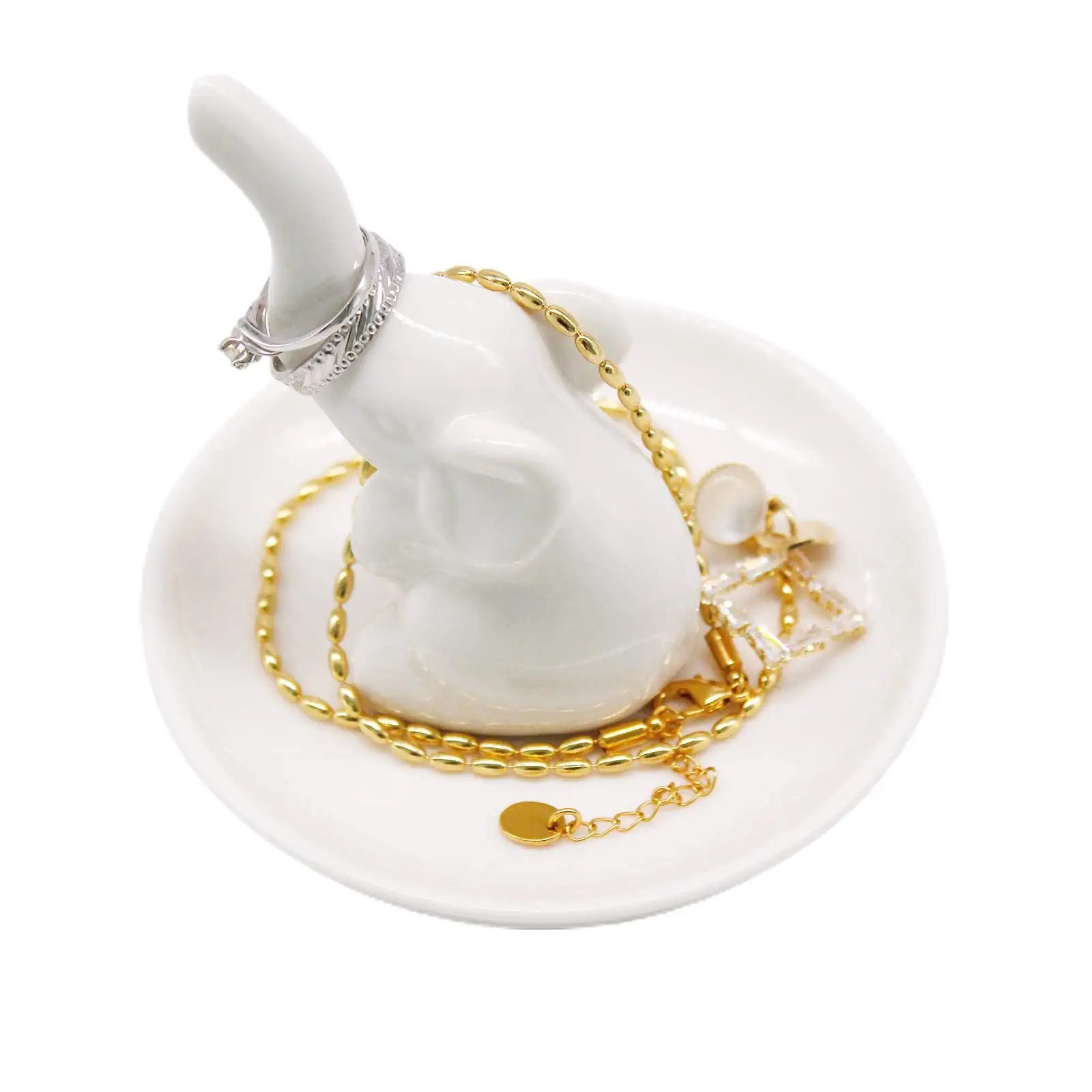 Foreign Trade Ceramic Jewelry Plate White Elephant White Ceramic Stereo Jewelry Plate Decorative Dish Ring Tray Ornaments