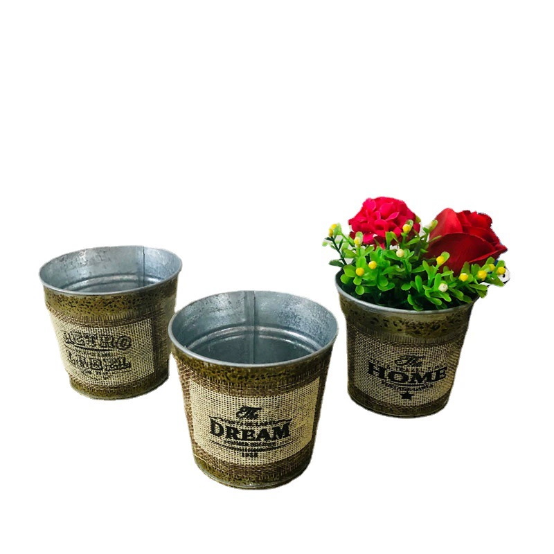 Европейский стиль ретро потертые наклейки льняные мульти-шрифт суккулентный цветочный горшок реквизит для фотографий украшение дома железное ведро