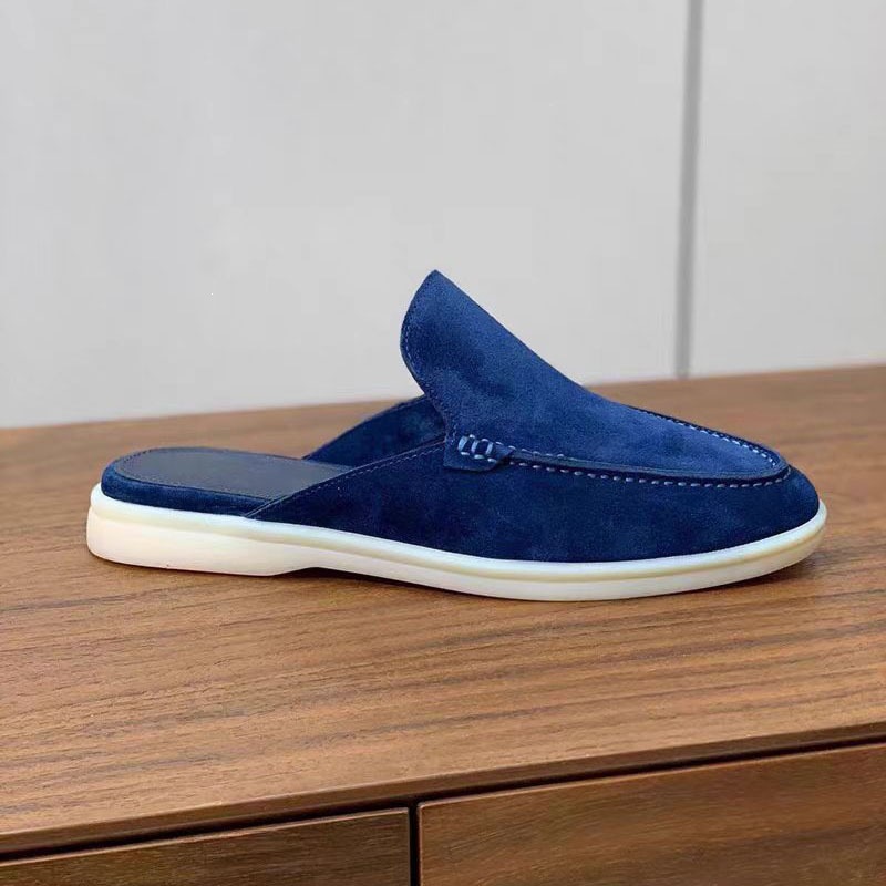 夏季慢走鞋包头拖鞋平底半拖鞋男士一脚蹬外贸款男鞋大码真皮拖鞋