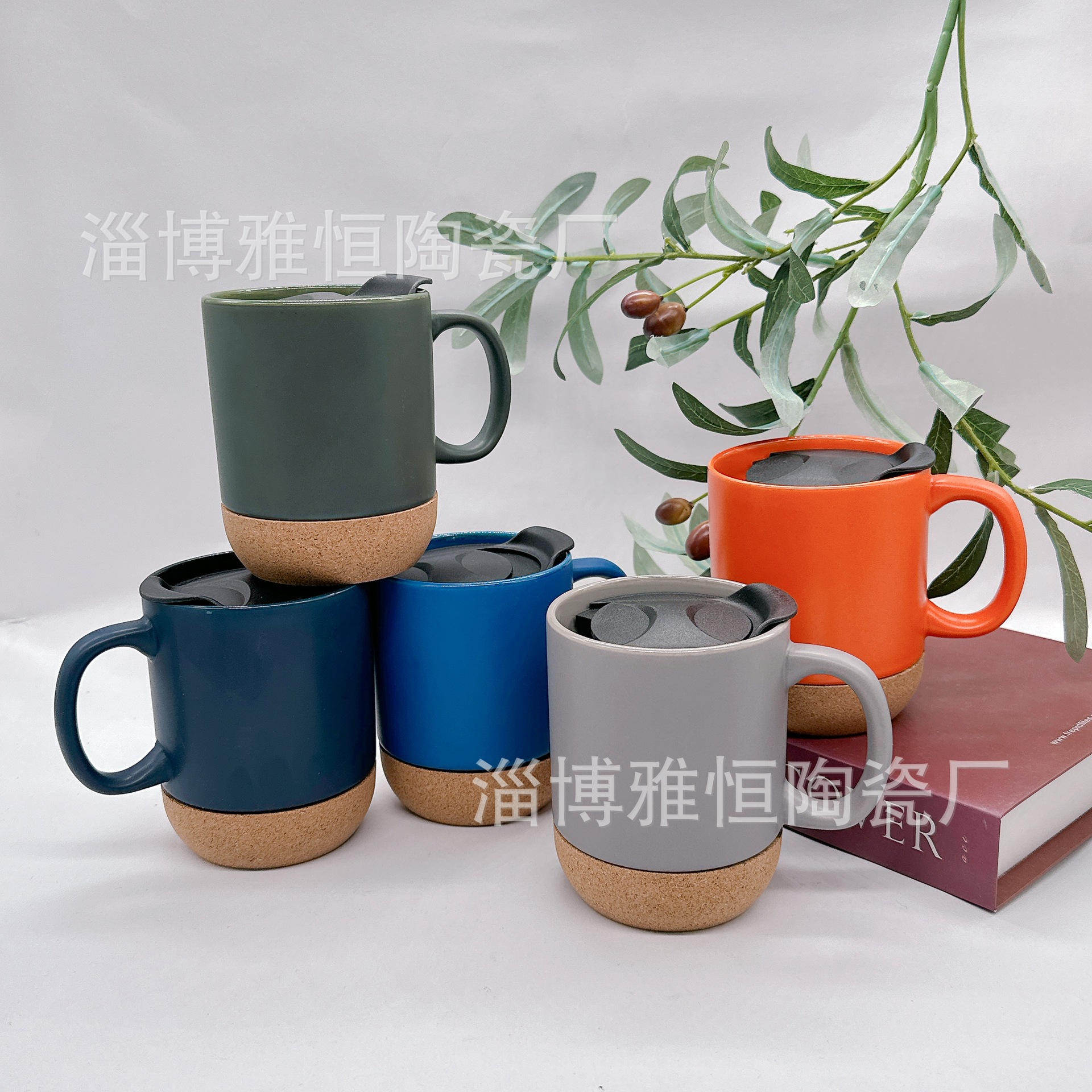 Taza de cerámica con base de corcho simple taza de marca DIY con tapa taza de agua mate resistente a altas temperaturas taza de madera de transferencia térmica image 4