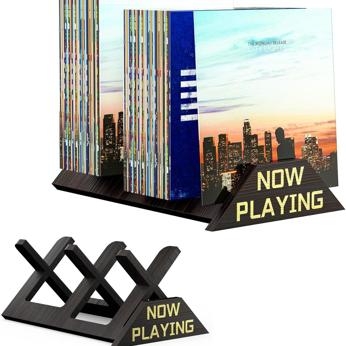 乙烯基唱片架木制黑胶唱片置物架杂志海报分隔展示架文件架CD架