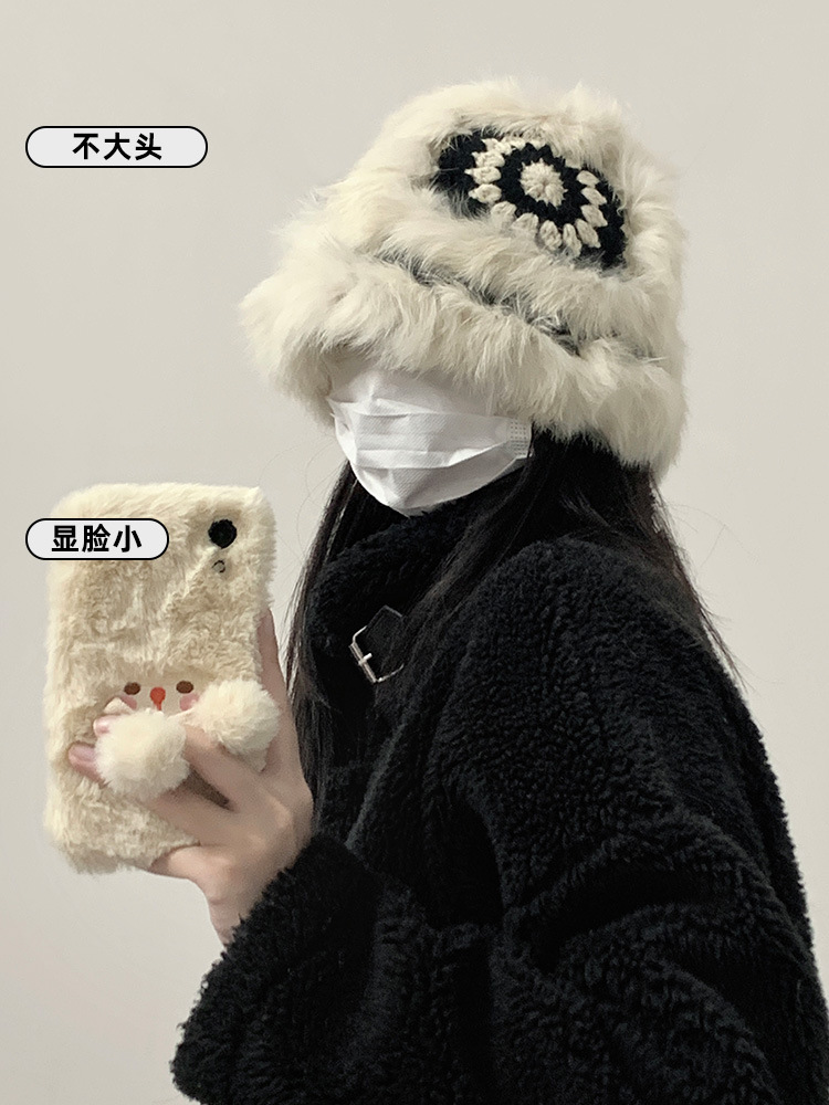醒狮渔夫帽子2022年爆款女秋冬季虎头帽毛绒针织保暖护耳兔毛盆帽